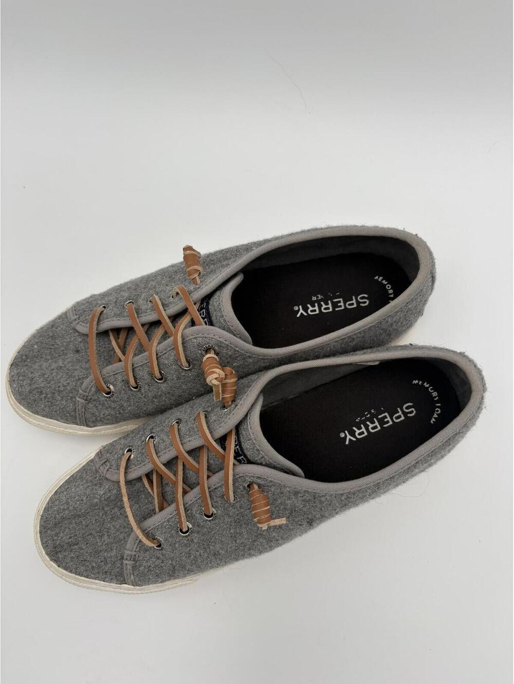Sperry’s Womans Size 8 Cliffside Gray Wool Platform Sneakers with Brown Laces - Picture 4 of 9